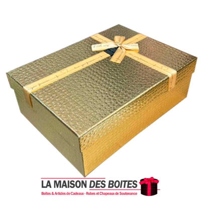 La Maison des Boîtes - Boîte Cadeaux Rectagulaire Cuir Briant avec Couvercle Doré & Ruban Satiné Doré - (28x20.5x11cm) - Tunisie