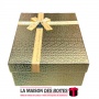 La Maison des Boîtes - Boîte Cadeaux Rectagulaire Cuir Briant avec Couvercle Doré & Ruban Satiné Doré - (25.5x18x7cm) - Tunisie 