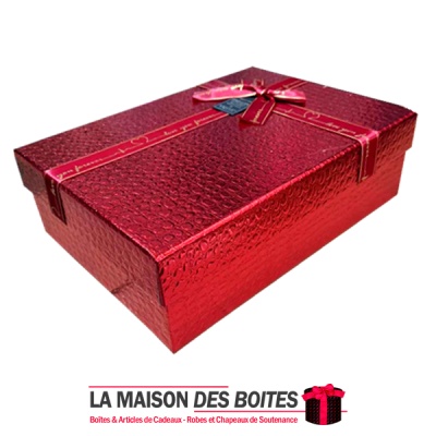 La Maison des Boîtes - Boîte Cadeaux Rectagulaire Cuir Briant avec Couvercle Rouge & Ruban Satiné  Rouge -(28x20.5x11cm) - Tunis