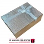 La Maison des Boîtes - Boîte Cadeaux Rectagulaire Cuir Briant avec Couvercle Argent  & Ruban Satiné Argent -(28x20.5x11cm) - Tun