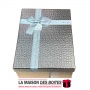 La Maison des Boîtes - Boîte Cadeaux Rectagulaire Cuir Briant avec Couvercle Argent  & Ruban Satiné Argent -(28x20.5x11cm) - Tun