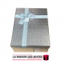 La Maison des Boîtes - Boîte Cadeaux Rectagulaire Cuir Briant avec Couvercle Argent  & Ruban Satiné Argent - (25.5x18x7cm) - Tun