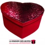 La Maison des Boîtes - Boîte Cadeaux Forme Cœur en Velour Rouge avec Couvercle Couvert de Sequin Rouge - (33x27x14cm) - Tunisie 