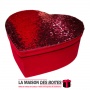 La Maison des Boîtes - Boîte Cadeaux Forme Cœur en Velour Rouge avec Couvercle Couvert de Sequin Rouge - (28.5x23.5x11.8cm) - Tu