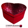La Maison des Boîtes - Boîte Cadeaux Forme Cœur en Velour Rouge avec Couvercle Couvert de Sequin Rouge - (26x 21.5 x 11 cm ) - T