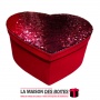 La Maison des Boîtes - Boîte Cadeaux Forme Cœur en Velour Rouge avec Couvercle Couvert de Sequin Rouge - (24x19.5x9.5cm) - Tunis