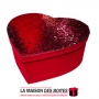 La Maison des Boîtes - Boîte Cadeaux Forme Cœur en Velour Rouge avec Couvercle Couvert de Sequin Rouge - (24x19.5x9.5cm) - Tunis