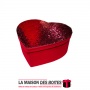 La Maison des Boîtes - Boîte Cadeaux Forme Cœur en Velour Rouge avec Couvercle Couvert de Sequin Rouge - (15.5x12.5x 5.8cm) - Tu