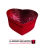La Maison des Boîtes - Boîte Cadeaux Forme Cœur en Velour Rouge avec Couvercle Couvert de Sequin Rouge - (15.5x12.5x 5.8cm) - Tu