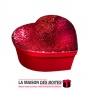 La Maison des Boîtes - Boîte Cadeaux Forme Cœur en Velour Rouge avec Couvercle Couvert de Sequin Rouge - (17.5x14.5 x6.5cm) - Tu