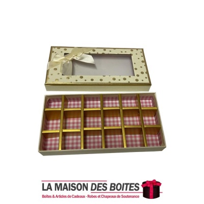La Maison des Boîtes - Coffret Chocolat Rectangulaire de 18 Pièces -Écru Pointé en Doré - Tunisie Meilleur Prix (Idée Cadeau, Gi