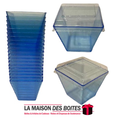 La Maison des Boîtes - Lot de 20 Boite Carré  à Zrir En Plastique avec Couvercle- Bleu - Tunisie Meilleur Prix (Idée Cadeau, Gif