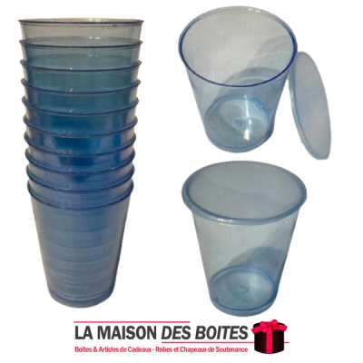 La Maison des Boîtes - Lot de 10 Gobelet à Zrir En Plastique avec Couvercle- Bleu - Tunisie Meilleur Prix (Idée Cadeau, Gift Box