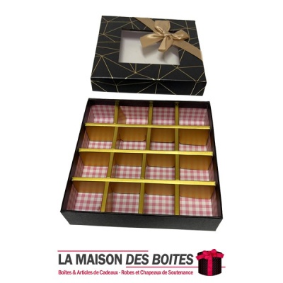 La Maison des Boîtes - Coffret Chocolat de 16 Pièces- Carré Noir & Doré - Tunisie Meilleur Prix (Idée Cadeau, Gift Box, Décorati