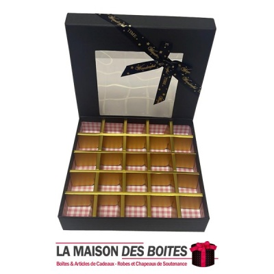 La Maison des Boîtes - Coffret Chocolat  de 25 Pièces Carée- Noir - Tunisie Meilleur Prix (Idée Cadeau, Gift Box, Décoration, So