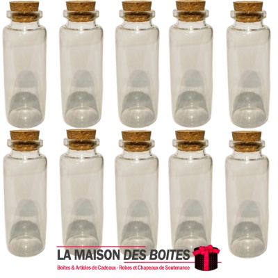 La Maison des Boîtes - Lot de 10 Petites Bouteilles en Verre avec Bouchon en liège (2x6cm) - Tunisie Meilleur Prix (Idée Cadeau,