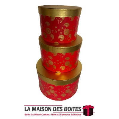 La Maison des Boîtes - Lot de 3 Boîtes Cadeaux de forme cylindrique - Rouge & Doré - Tunisie Meilleur Prix (Idée Cadeau, Gift Bo