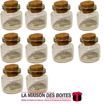 La Maison des Boîtes - Lot de 10 Petites Bouteilles en Verre avec Bouchon en liège (3x3cm) - Tunisie Meilleur Prix (Idée Cadeau,