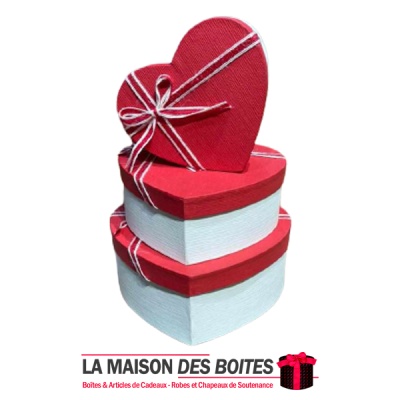 La Maison des Boîtes - Lot de 3 Boîtes Cadeaux Sous Forme de Cœur Beige avec Couvercle Rouge & Ruban - Tunisie Meilleur Prix (Id