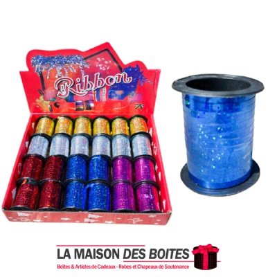 La Maison des Boîtes - Mini Canon Bolduc Bleu Hologramme- 20 m - Tunisie Meilleur Prix (Idée Cadeau, Gift Box, Décoration, Soute