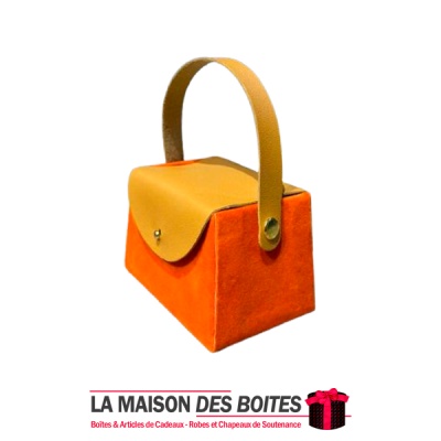 La Maison des Boîtes - Boîte Cadeau Forme Sacoche Couvert de Velours Orange & Poingniés Cuir Marron - Tunisie Meilleur Prix (Idé