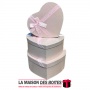 La Maison des Boîtes - Lot de 3 Boîtes Cadeaux  Forme de Cœur Couvert de Semi Cuir -  Rose &  Ruban Satiné Rose - Tunisie Meille
