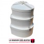 La Maison des Boîtes - Lot de 3 Boîtes Cadeaux  Forme de Cœur Couvert de Semi Cuir -  Blanc &  Ruban Satiné Gris - Tunisie Meill