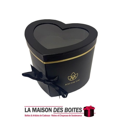 La Maison des Boîtes - Boite Cadeau en Carton avec Double Tiroir - couvercle Transparent sous forme de Coeur - Noir - Tunisie Me