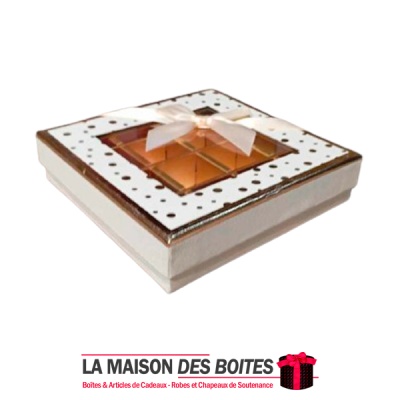 La Maison des Boîtes - Coffret Chocolat Carré avec Couvercle Transparent  -16 pièces - Beige Pointé en Doré - Tunisie Meilleur P
