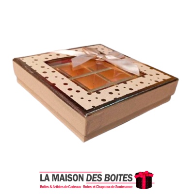 La Maison des Boîtes - Coffret Chocolat Carré avec Couvercle Transparent  -16 pièces - MarronPointé en Doré - Tunisie Meilleur P
