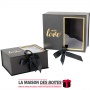 Lot de 2 Boîtes Cadeaux Rectangulaire "With Love" avec Fenêtre & Ruban Satiné - Noir
