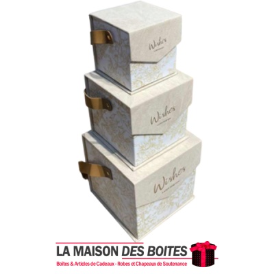 La Maison des Boîtes - Lot de 3 Boîtes Cadeaux Carré Portative Elégante "Wishes A Gift For You" - Beige - Tunisie Meilleur Prix 