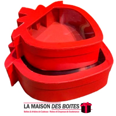 La Maison des Boîtes - Lot de 2 Boîtes Cadeaux Forme Fraise avec Couvercle Transparent -Rouge - Tunisie Meilleur Prix (Idée Cade