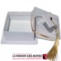 La Maison des Boîtes - Boite Pâtisserie Carré pour Soutenance avec Couvercle Transparent (10 x 10 x 4 cm)  - Blanc & Doré - Tuni