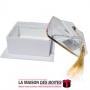 La Maison des Boîtes - Boite Pâtisserie Carré pour Soutenance avec Couvercle Transparent (10 x 10 x 4 cm)  - Blanc & Doré - Tuni