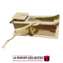 Boîte Pâtisserie en Daim Rectangulaire pour Soutenance avec Couvercle Transparent - Beige & Doré - (14x5x4.3cm)