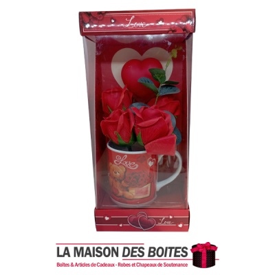 La Maison des Boîtes - Tasse à café imprimée Peluche avec des Fleures Rouges - Tunisie Meilleur Prix (Idée Cadeau, Gift Box, Déc