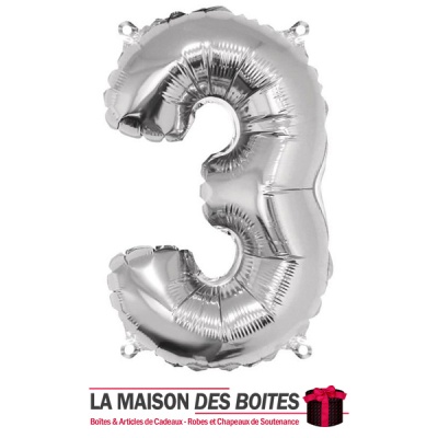 La Maison des Boîtes - Ballon en Aluminium Métallique Nombre 3 - Argent -18" - Tunisie Meilleur Prix (Idée Cadeau, Gift Box, Déc