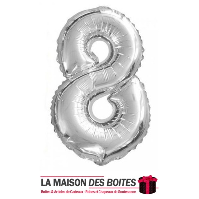 La Maison des Boîtes - Ballon en Aluminium Métallique Nombre 8- Argent -18" - Tunisie Meilleur Prix (Idée Cadeau, Gift Box, Déco