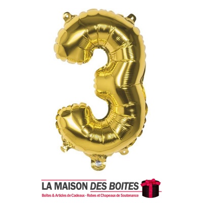 La Maison des Boîtes - Ballon en Aluminium Métallique Chiffre Numéro 3 - Gold -18" - Tunisie Meilleur Prix (Idée Cadeau, Gift Bo