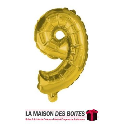 La Maison des Boîtes - Ballon en Aluminium Métallique Chiffre Numéro 9- Gold -18" - Tunisie Meilleur Prix (Idée Cadeau, Gift Box