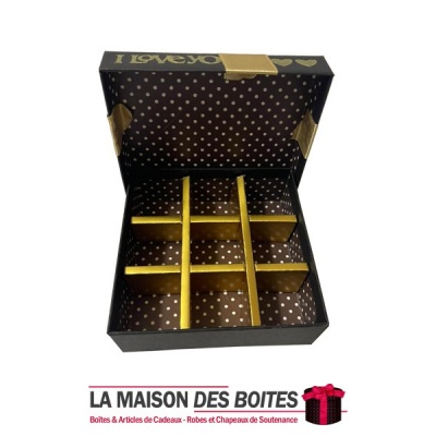 La Maison des Boîtes - Coffret Chocolat de 09 Pièces -Carré "Love You" Noir - Tunisie Meilleur Prix (Idée Cadeau, Gift Box, Déco