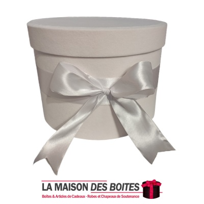 La Maison des Boîtes - Boîte Cadeau à fleurs sous Forme Ronde en Velours - Blanc - (20x15.5cm) - Tunisie Meilleur Prix (Idée Cad