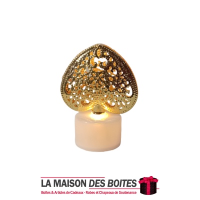 La Maison des Boîtes - Veilleuse Sous Forme de Cœur Métallique Doré - Tunisie Meilleur Prix (Idée Cadeau, Gift Box, Décoration, 
