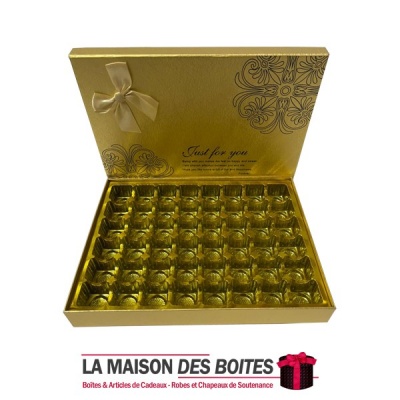 La Maison des Boîtes - Coffret Chocolat Rectangulaire de 48 Pièces- Gold - Tunisie Meilleur Prix (Idée Cadeau, Gift Box, Décorat