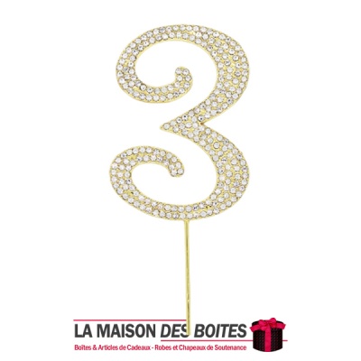 La Maison des Boîtes - Décoration de Gâteau Chiffres Doré Diamant Numéro 3 - Tunisie Meilleur Prix (Idée Cadeau, Gift Box, Décor