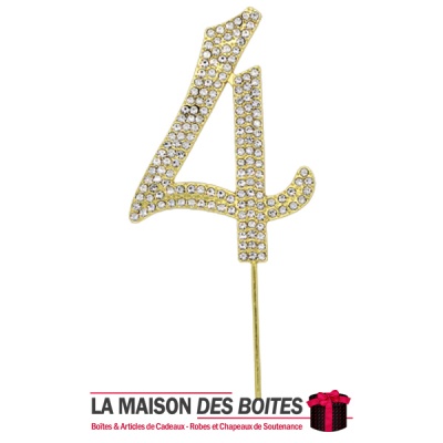 La Maison des Boîtes - Décoration de Gâteau Chiffres Doré Diamant Numéro 4 - Tunisie Meilleur Prix (Idée Cadeau, Gift Box, Décor
