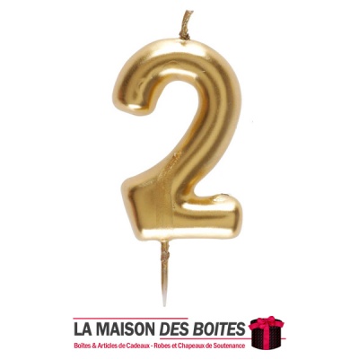 La Maison des Boîtes - Bougie Anniversaire Doré - Chiffre 2 - Tunisie Meilleur Prix (Idée Cadeau, Gift Box, Décoration, Soutenan