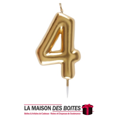 La Maison des Boîtes - Bougie Anniversaire Doré - Chiffre 4 - Tunisie Meilleur Prix (Idée Cadeau, Gift Box, Décoration, Soutenan