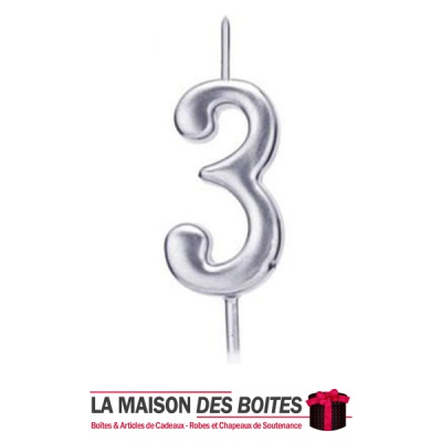 La Maison des Boîtes - Bougie Anniversaire Argent - Chiffre 3 - Tunisie Meilleur Prix (Idée Cadeau, Gift Box, Décoration, Souten
